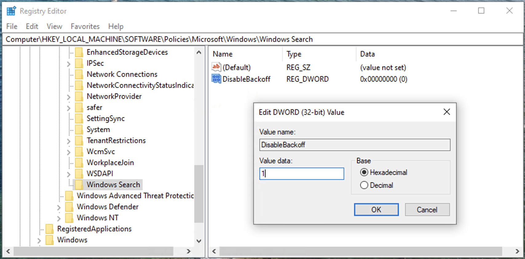 DisableBackoff DWORD and set its value to 1