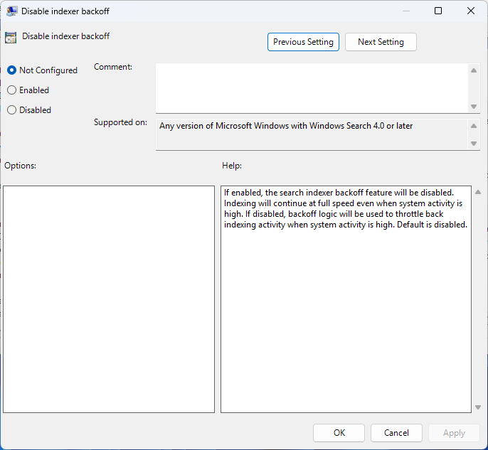 Not configured state option