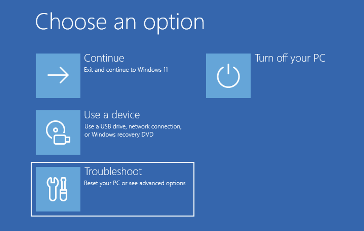 Select Troubleshoot option