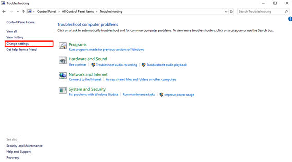 Change Settings in Troubleshooting