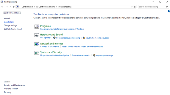 View History of Troubleshooting