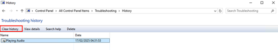 Clear History in Troubleshooting