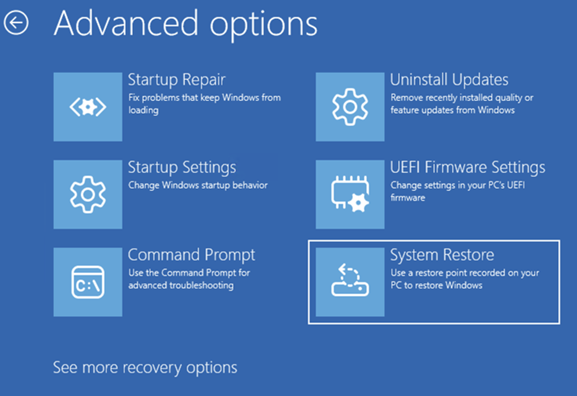 System Restore under Advanced Options