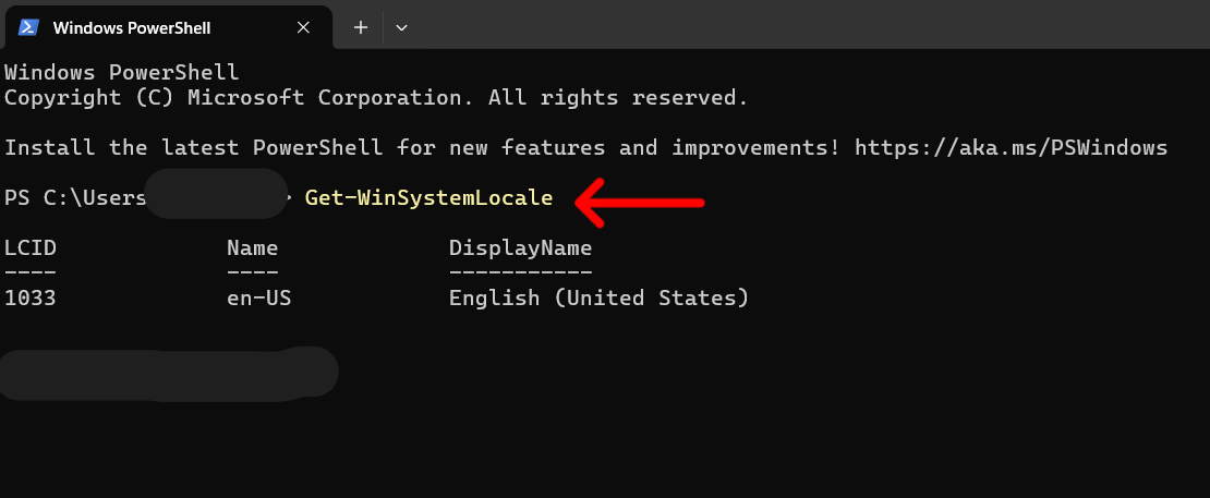 Checking system locale using PowerShell with the Get-WinSystemLocale command.