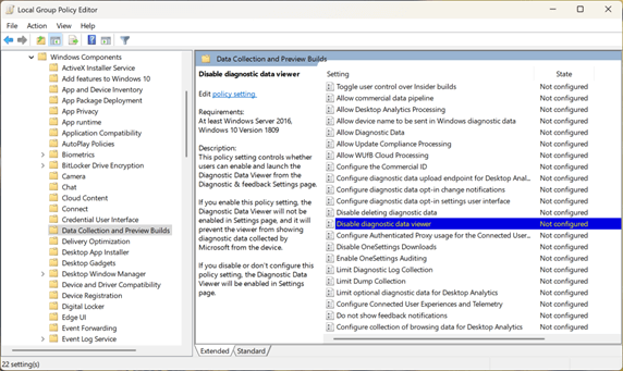 Local Group Policy Editor menu