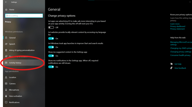 Wählen Sie in der Seitenleiste Aktivitätsverlauf