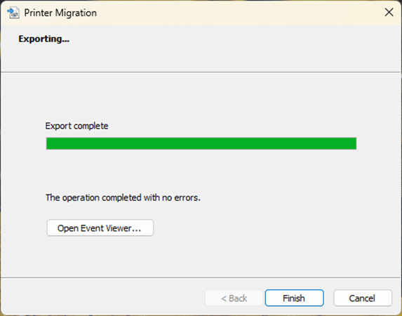 Printer Migration Settings Export Complete