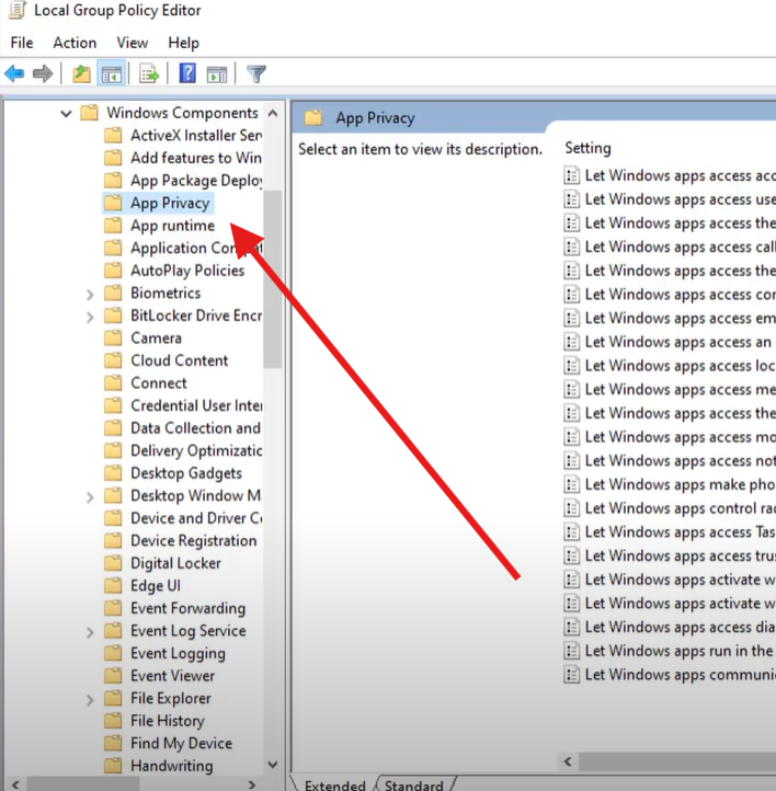 Seleziona la cartella Privacy delle app