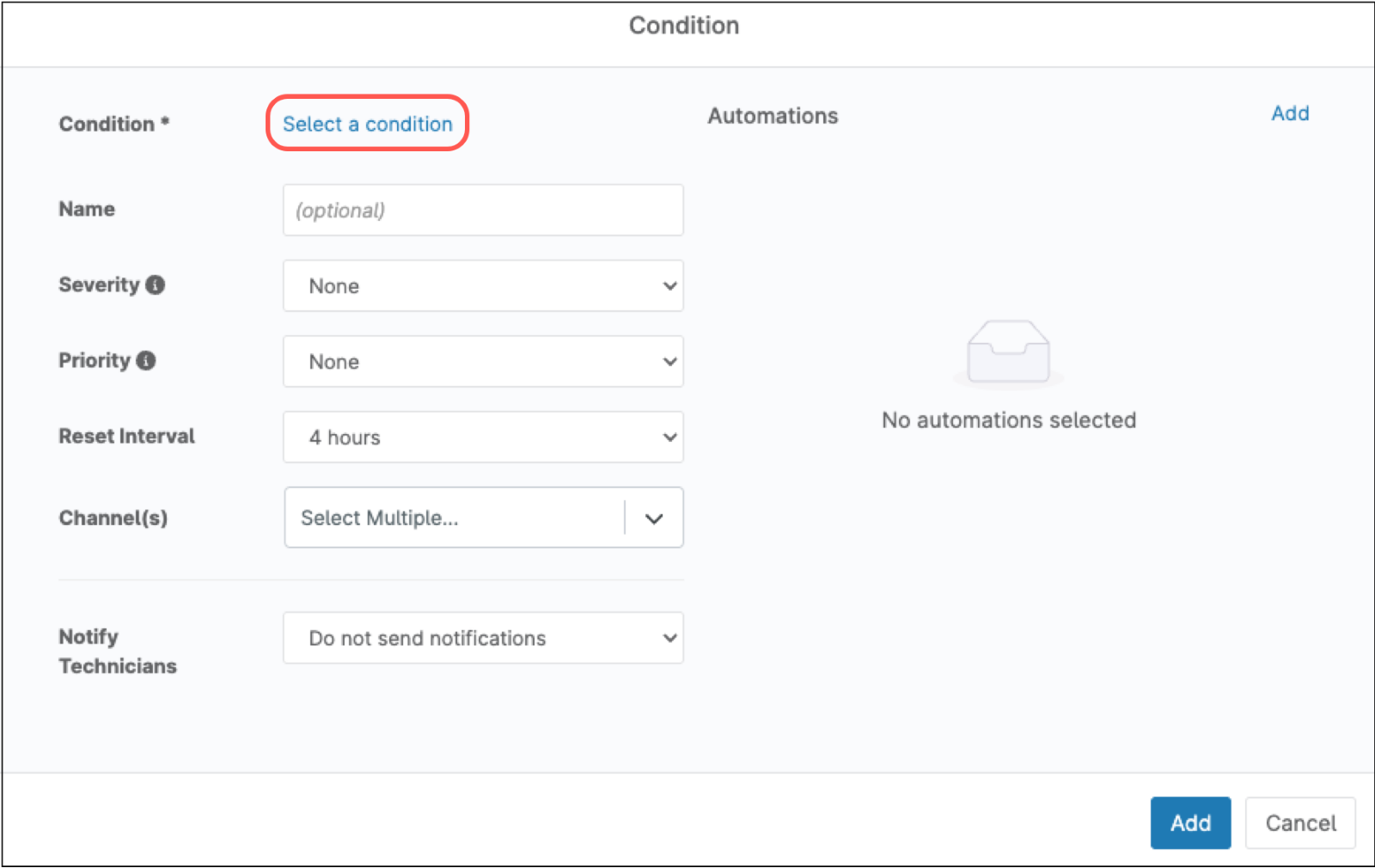 Select a condition option