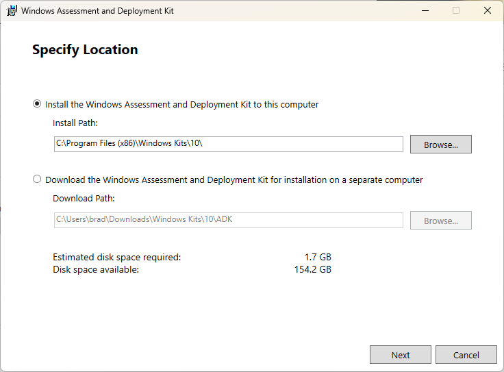 Specific Location dialog box