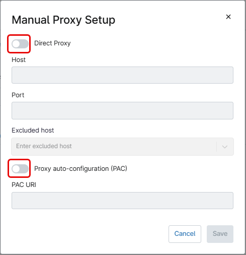 Manual Proxy Setup tab