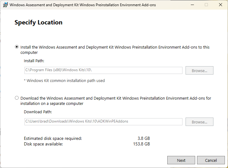 Specify location dialog box