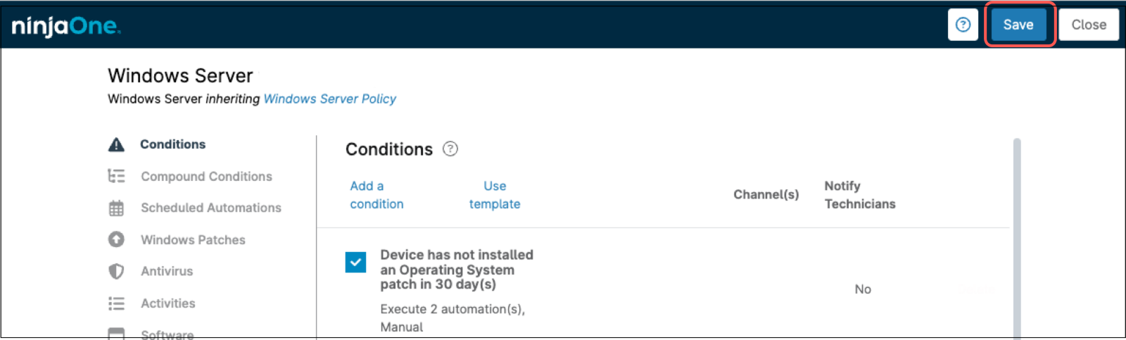 Save the changes made to the policy