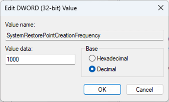 Edit DWORD (32 Bit) Value menu