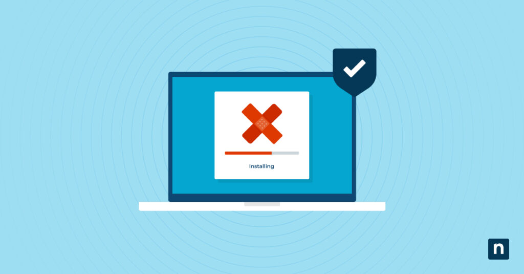 Image d'un écran d'ordinateur portable installant un correctif logiciel représentant un article de blog sur la gestion des correctifs