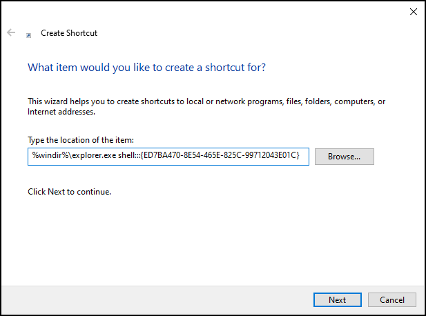 Enable God Mode via create desktop shortcut