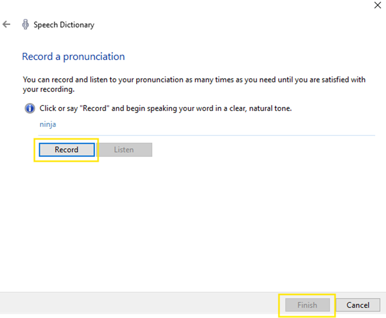 Record a pronunciation for Speech Dictionary