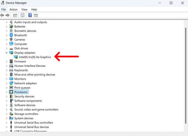 Device Manager window showing display adapters