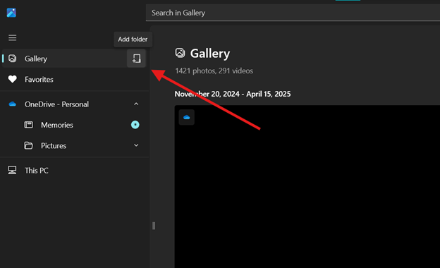 Fotos App klicken Sie auf Galerie und Ordner hinzufügen
