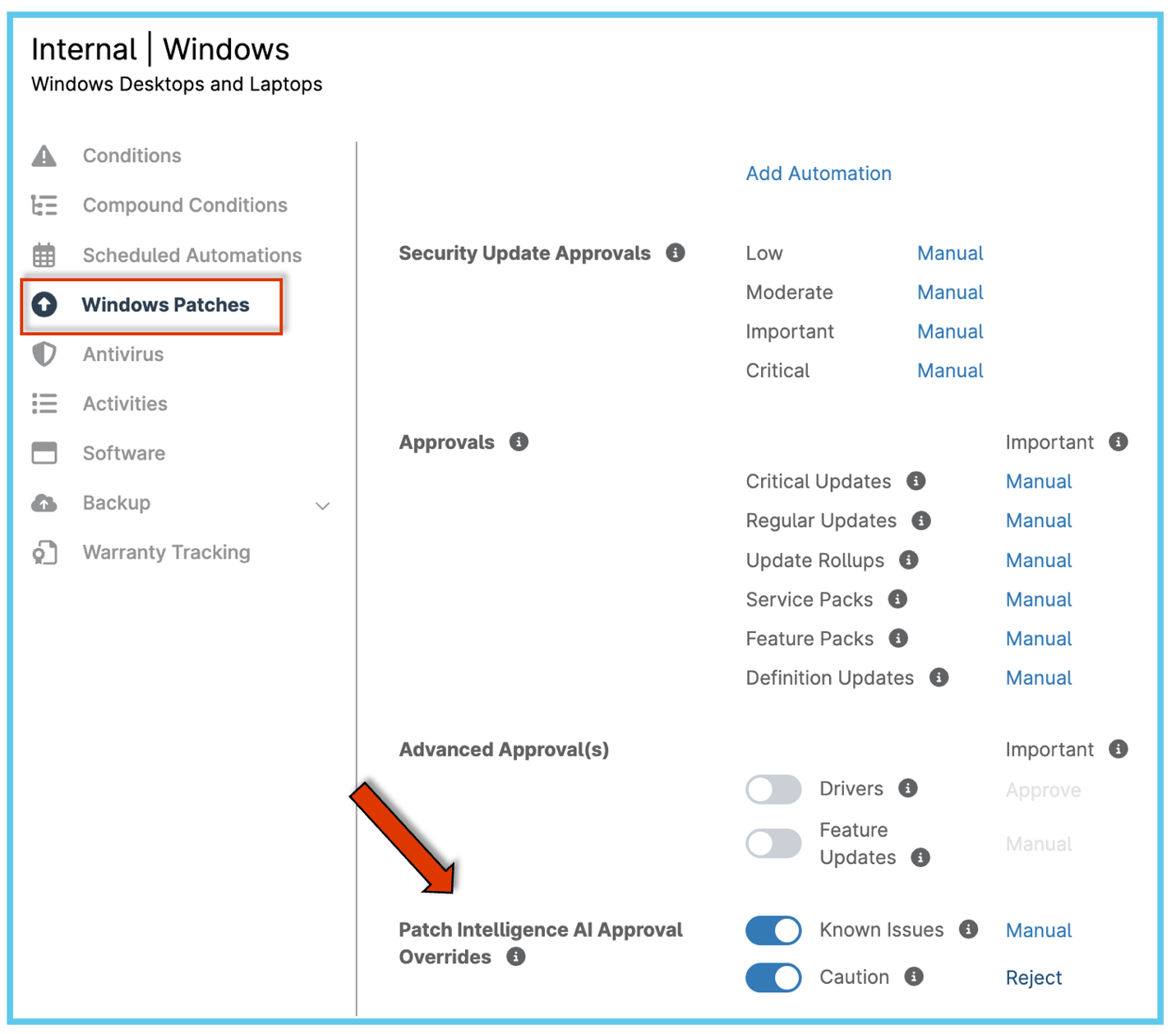 Screenshot of AI-assisted patch approvals
