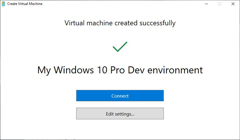Create virtual machine success message