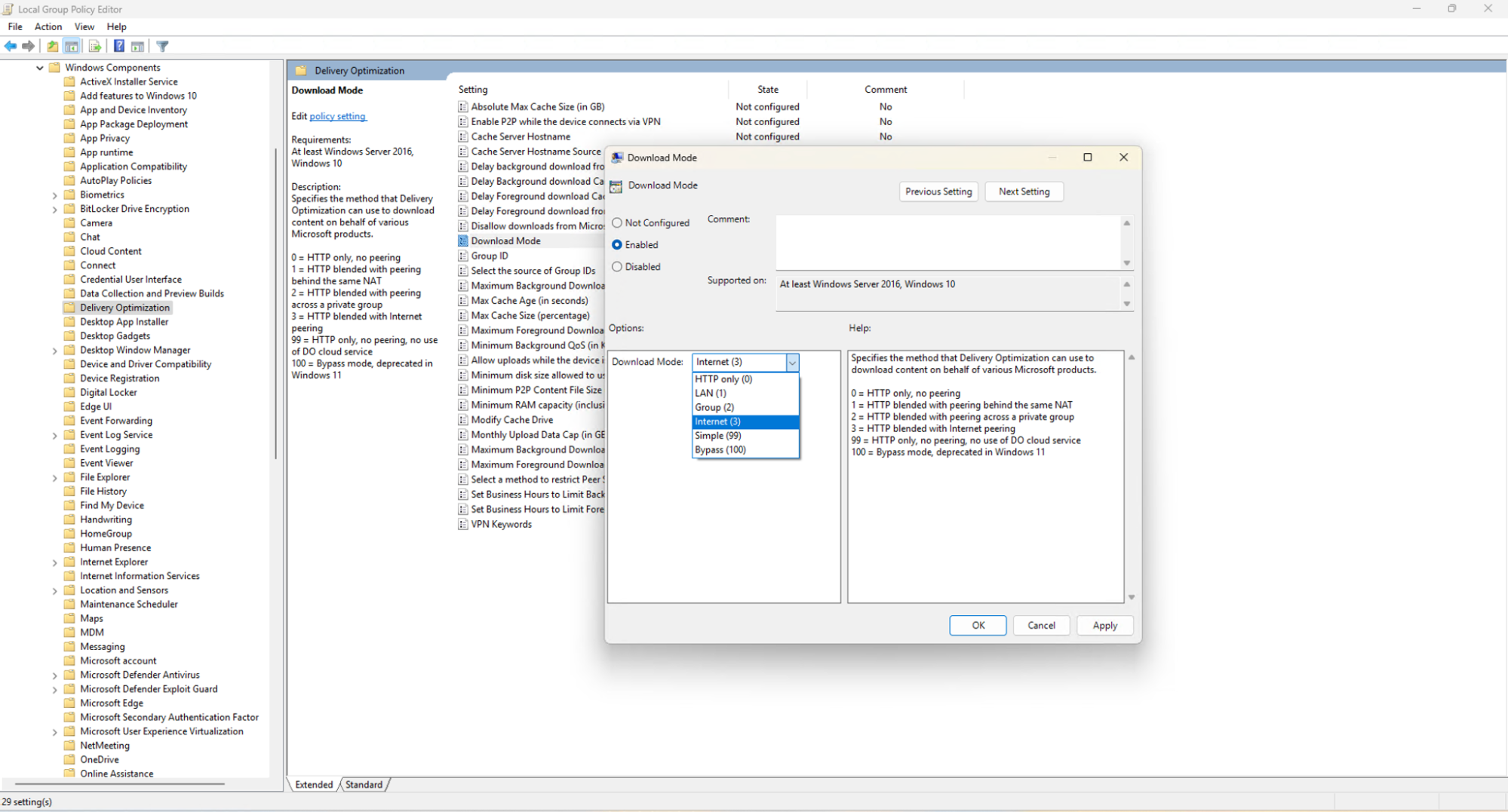 Dialogfeld für den Download-Modus