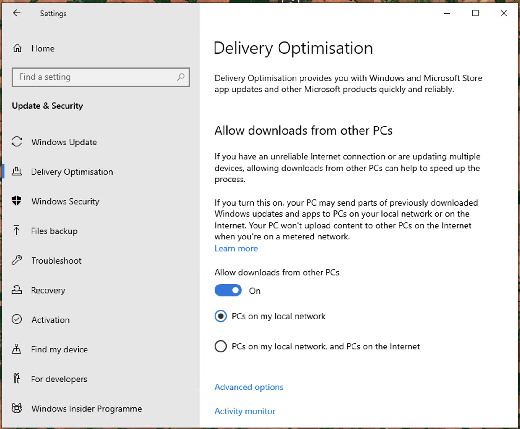 Dialogfenster Übermittlungsoptimierung