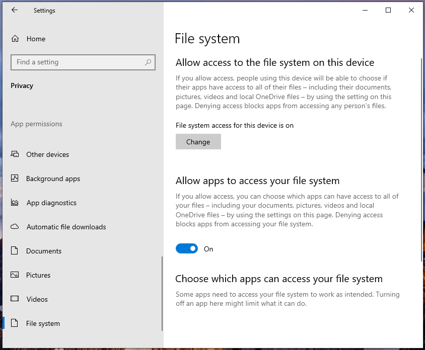 Finestra di dialogo del file system