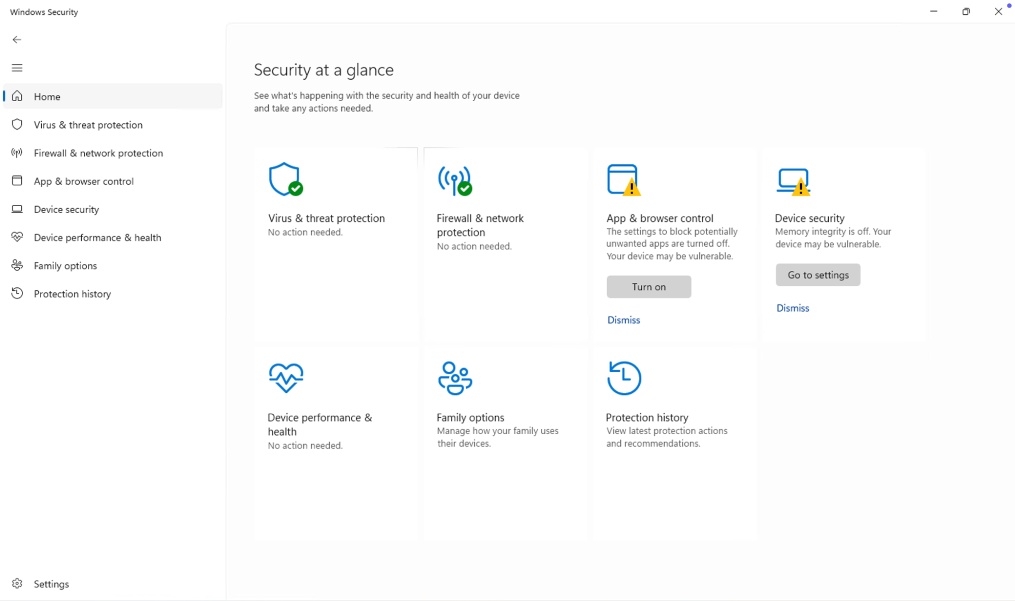 Security at a glance dialog box