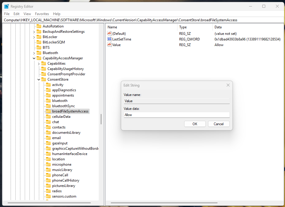 Finestra di dialogo per modificare la stringa