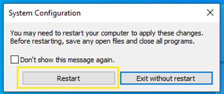 System Configuration restart option