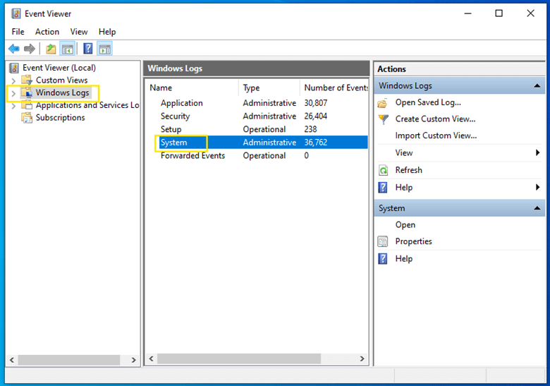 Event Viewer Windows Logs System