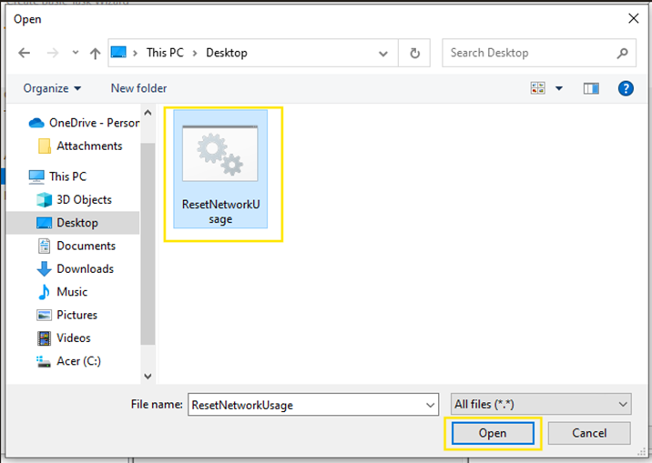 Select script to reset network usage