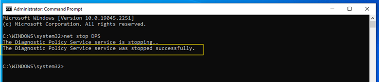 Confirmation message for stopping Diagnostic Policy Service