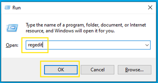 Input regedit to open Registry Editor