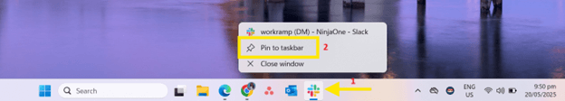Launch app then right click and select Pin to taskbar