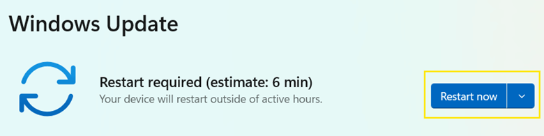 Windows update click restart now