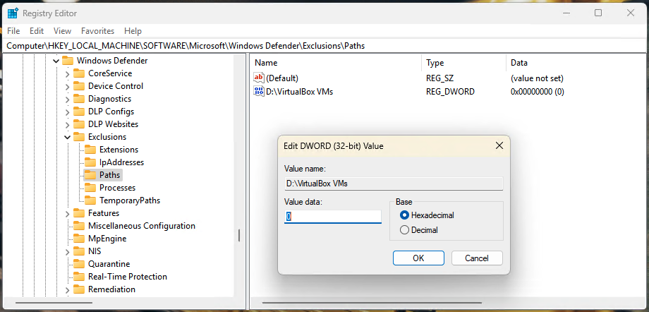 File and folder exclusions