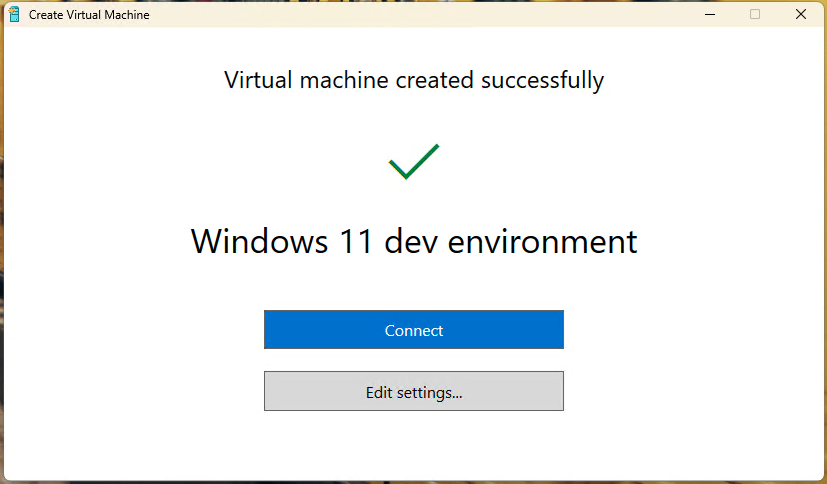 Virtual machine created successfully prompt