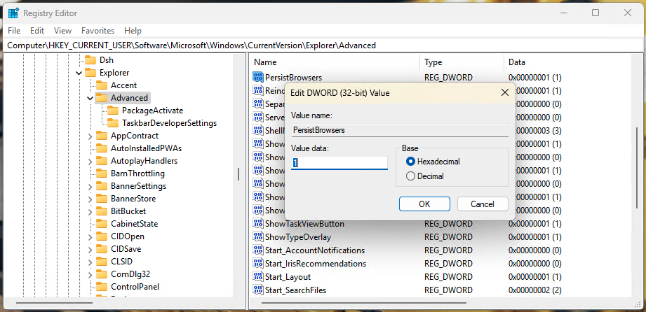 Rename the new value PersistBrowsers