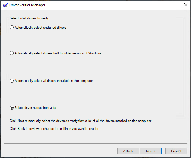 Select driver names from a list