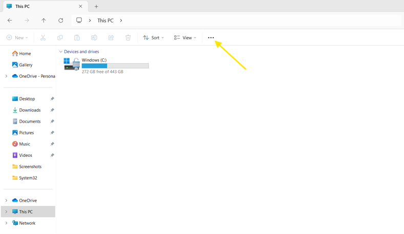 File Explorer, Click on three-dot menu