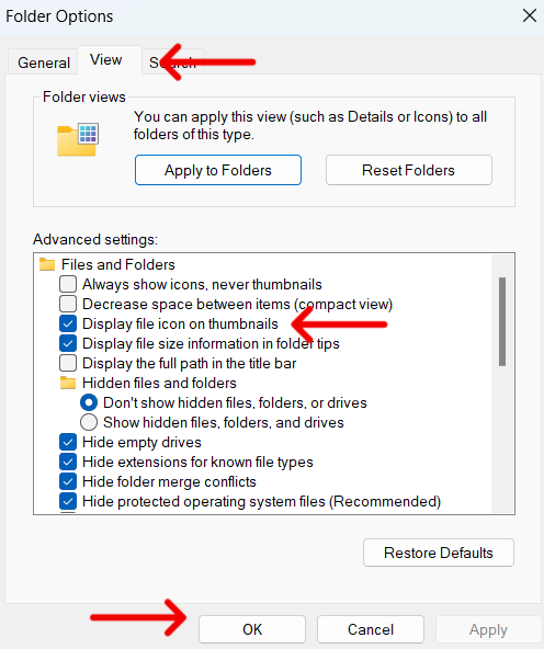 Folder Optionss go to View Tab