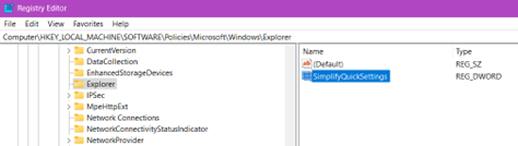 Registry Editor SimplifyQuickSettings DWORD