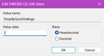 Set value data of SimplifyQuickSettings