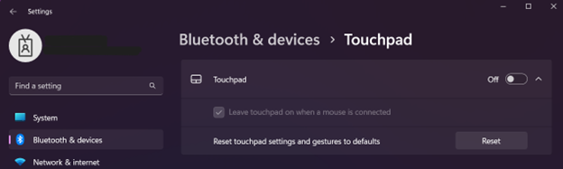 Bluetooth & devices touchpad settings