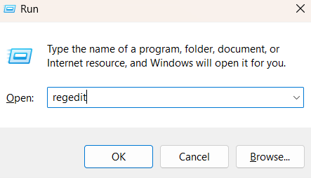 Run dialog to open Registry Editor