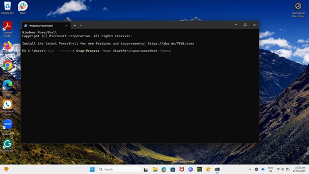 PowerShell window with command