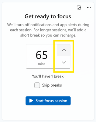 Setting focus session duration with arrow buttons
