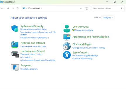 Control panel window